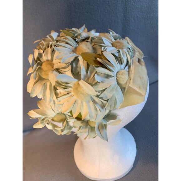 Ladies Daisy Flower Hat with Velvet Bow and Trim Vintage - Picture 5 of 9